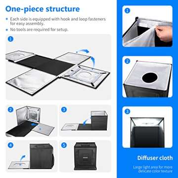 NEEWER Photo Studio Light Box, 20” x 20” Shooting Light Tent with Adjustable Brightness, Foldabl...