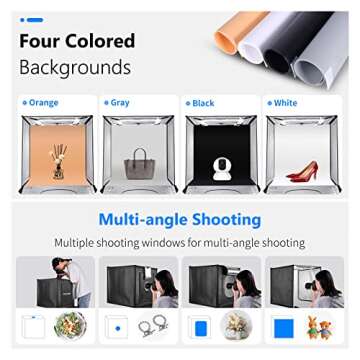 NEEWER Photo Studio Light Box, 20” x 20” Shooting Light Tent with Adjustable Brightness, Foldable and Portable Tabletop Photography Lighting Kit with 80 LED Lights and 4 Colored Backdrops