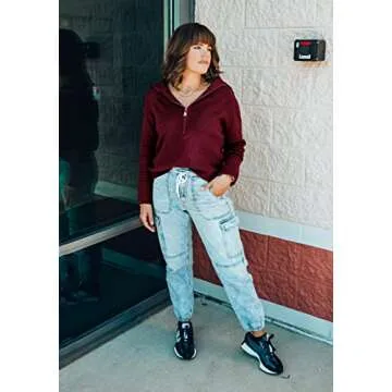 BTFBM Women’s Casual Long Sleeve Half Zip Pullover Sweaters Solid V Neck Collar Ribbed Knitted Loose Slouchy Jumper Tops(Solid Wine Red, Medium)