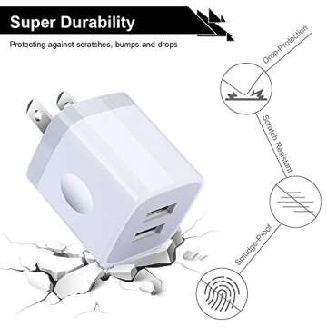 USB Wall Charger 2 Port Fast Charging Adapter 4-Pack