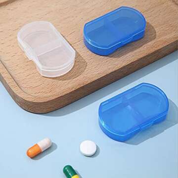 Pill Case for Purse Small 4PCS Pill Organizer Portable Travel Daily Pill Containers AM & PM Mini Pill Box Vitamin, Fish Oil, Supplement Holder (4 PCS, White)