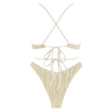ZAFUL Women's Cutout Bikini Criss Cross Textured Metal High Leg Bikini Sets Cheeky Swimswear Two Piece Swimsuit