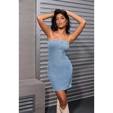 Fronage Women's Summer Sexy Denim Strapless Dresses Jeans Corset Tube Backless Bodycon Top Mini Dress Western Cowgirl 2025 Light Blue, M