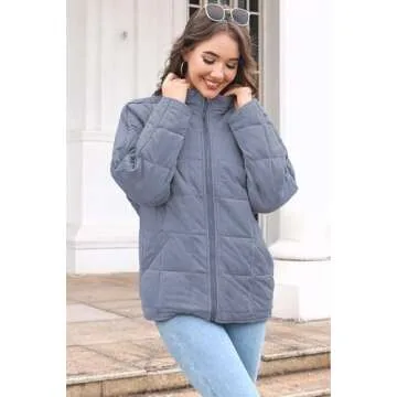ETCYY Women's Causal Lightweight Quilted Jackets Long Sleeve Oversized Warm Winter Zip Up Coat with Pockets