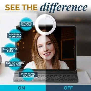 GearLight Selfie Ring Light for Computer or Phone - iPhone Compatible LED Lighting for Laptop Webcam, Video Recording - Rechargeable Circle Clip on Ringlight - Cute Stuff & Room Decor for Teen Girls