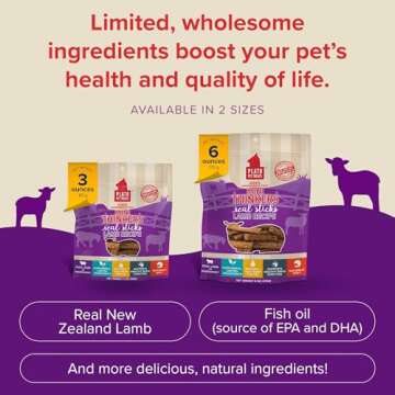 Plato Pet Treats Thinkers - Meat Stick Treats for Dogs - Limited Ingredient Dog Treats with EPA and DHA to Support Skin, Coat, and Brain - Air-Dried Dog Treats - Mini Thinkers Lamb 3oz