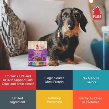 Plato Pet Treats Thinkers - Meat Stick Treats for Dogs - Limited Ingredient Dog Treats with EPA and DHA to Support Skin, Coat, and Brain - Air-Dried Dog Treats - Mini Thinkers Lamb 3oz