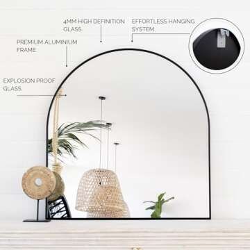 Gold Arched Mirror, 33" x 31" Inches - Gold Arch Wall Mirror - Perfect for Brass Mirror for Bathroom...