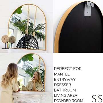 Gold Arched Mirror, 33" x 31" Inches - Gold Arch Wall Mirror - Perfect for Brass Mirror for Bathroom, Large Gold Mirror, Gold Entryway Mirror - Modern Gold Frame Mirror