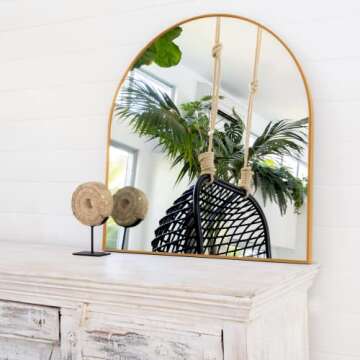 Gold Arched Mirror, 33" x 31" Inches - Gold Arch Wall Mirror - Perfect for Brass Mirror for Bathroom, Large Gold Mirror, Gold Entryway Mirror - Modern Gold Frame Mirror