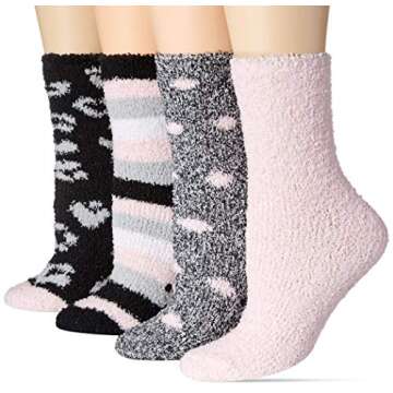 Amazon Essentials Women's Fuzzy Socks - Cozy 4-Pack for Everyday Comfort