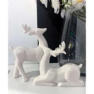 KiaoTime Porcelain Christmas Reindeer Decorations Set