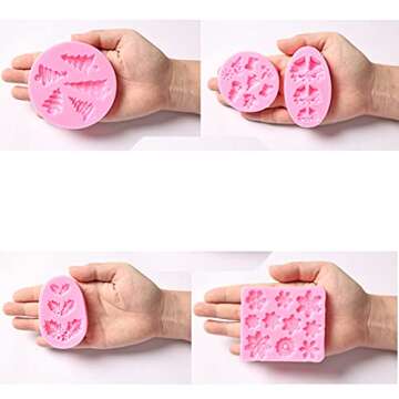 Christmas Fondant Molds Set, Christmas theme Silicone Chocolate Candy Mold for Cake Cupcake Polymer Clay Crafting Project -Christmas tree, Holly Leaves, snowflakes, bells, etc. (8 pack)