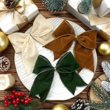 Janinka Christmas Velvet Bows - 12 Pcs Holiday Ornaments