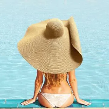 KEYDUACU Oversized Beach hat, Large Wide Brim Sun hat, Soft disc Foldable Beach Sun Protection Travel Straw hat (Oversized-31.5 in, Khaki)