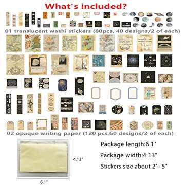 TIYPKE 200pcs Aesthetic Stickers for Journaling - Vintage Scrapbook Stickers Journaling Supplies Space Moon Stickers Scrapbooking Supplies Paper for Bullet Journals Supplies Kit Junk Journal Planners