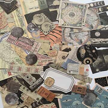 TIYPKE 200pcs Aesthetic Stickers for Journaling - Vintage Scrapbook Stickers Journaling Supplies Space Moon Stickers Scrapbooking Supplies Paper for Bullet Journals Supplies Kit Junk Journal Planners