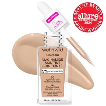 wet n wild Bare Focus Skin Tint, 5% Niacinamide Enriched, Buildable Sheer Lightweight Coverage, Natu...