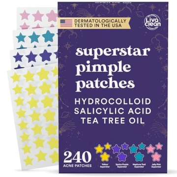LivaClean Star Pimple Patches with Hydrocolloid, Salicylic & Tea Tree, 240 Count - Cute Healing Stic...