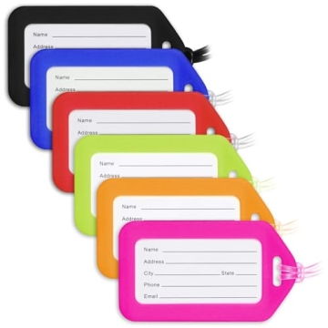 Mifflin-USA Luggage Tags (Assorted Colors, 6 Pack) for Easy Travel Identification