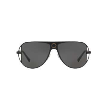 Versace Man Sunglasses Matte Black Frame, Dark Grey Lenses, 57MM