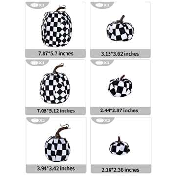 joyhalo Black and White Pumpkins, 8 Pack Buffalo Plaid Fall Decor Fall Artificial Pumpkin Foam Pumpkins for Fall Autumn Halloween Thanksgiving Harvest Tabletop Decoration
