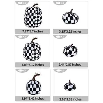 joyhalo Black and White Pumpkins, 8 Pack Buffalo Plaid Fall Decor Fall Artificial Pumpkin Foam Pumpkins for Fall Autumn Halloween Thanksgiving Harvest Tabletop Decoration