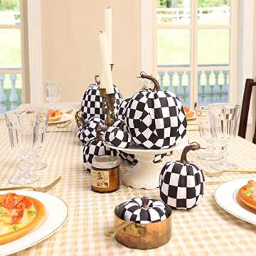joyhalo Black and White Pumpkins, 8 Pack Buffalo Plaid Fall Decor Fall Artificial Pumpkin Foam Pumpkins for Fall Autumn Halloween Thanksgiving Harvest Tabletop Decoration