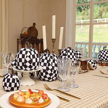 joyhalo Black and White Pumpkins, 8 Pack Buffalo Plaid Fall Decor Fall Artificial Pumpkin Foam Pumpkins for Fall Autumn Halloween Thanksgiving Harvest Tabletop Decoration