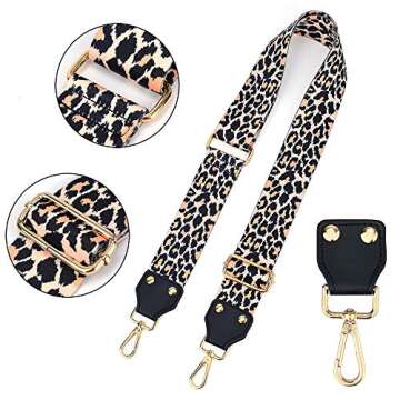 LIFEMATE Wide Bag/Purse Strap Replacement Crossbody Shoulder For Women Adjustable Jacquard Woven Cotton Guitar Strap Banjo Strap Style (Leopard Print)