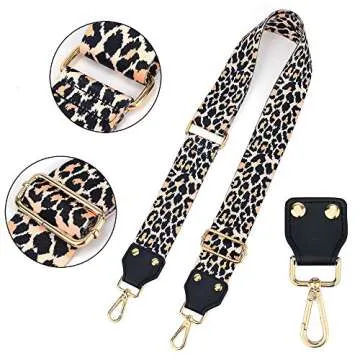 LIFEMATE Wide Bag/Purse Strap Replacement Crossbody Shoulder For Women Adjustable Jacquard Woven Cotton Guitar Strap Banjo Strap Style (Leopard Print)
