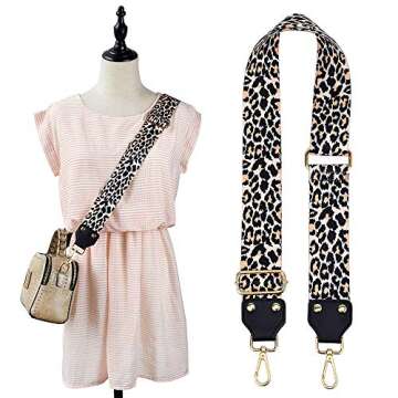 LIFEMATE Wide Bag/Purse Strap Replacement Crossbody Shoulder For Women Adjustable Jacquard Woven Cotton Guitar Strap Banjo Strap Style (Leopard Print)