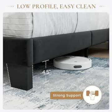 SHA CERLIN Queen Platform Bed Frame with Velvet Upholstered Headboard, Mattress Foundation with Strong Wooden Slats Support, No Box Spring Needed, Black