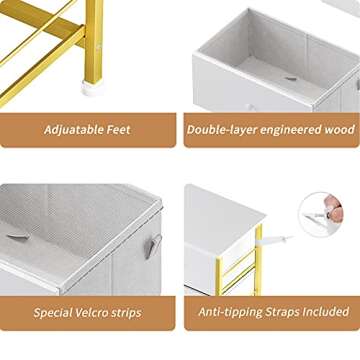 BOLUO White Dresser for Bedroom 6 Drawer Small Dresser Organizers Fabric Storage Chest Tower Dressers Unit for Closet Nursery Hallway Office, Kids and Adult Modern Gold