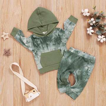 Baby Boys Pant Set Tie Dye Printed Long Sleeve Hoodie Tops+Pants Sweatshirt 2Pcs Outfits Fall Winter Clothes Set (Green, 12-18 Months)