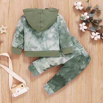 Baby Boys Pant Set Tie Dye Printed Long Sleeve Hoodie Tops+Pants Sweatshirt 2Pcs Outfits Fall Winter Clothes Set (Green, 12-18 Months)