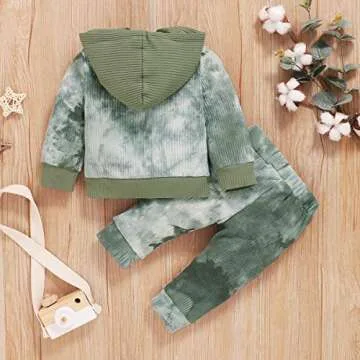 Baby Boys Pant Set Tie Dye Printed Long Sleeve Hoodie Tops+Pants Sweatshirt 2Pcs Outfits Fall Winter Clothes Set (Green, 12-18 Months)