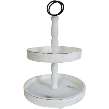 Two Tier Tray | Decorative Rustic Wood Farmhouse Decor for Kitchen Counter, Dining Table, Bathroom, ...