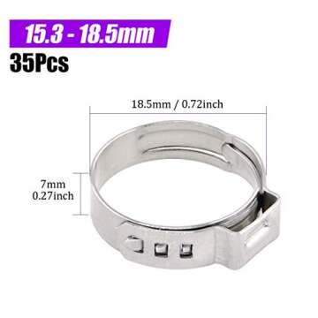Swpeet 35Pcs 15.3-18.5mm 304 Stainless Steel Single Ear Hose Clamps, Crimp Hose Clamp Assortment Kit...