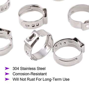 Swpeet 35Pcs 15.3-18.5mm 304 Stainless Steel Single Ear Hose Clamps, Crimp Hose Clamp Assortment Kit Ear Cinch Rings Crimp Pinch Fitting Tools Perfect for Automotive, Home Appliance Line