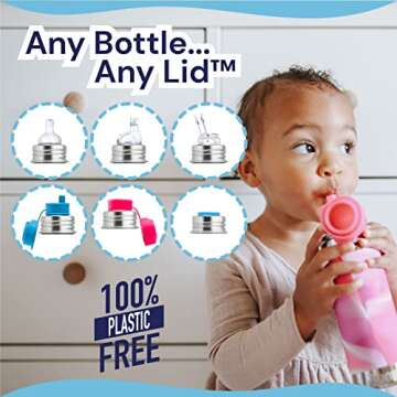 Pura Sport Mini 11oz/325ml Bottle w/Sleeve & Silicone Big Mouth Sport Top - Stainless Steel, Leak-Proof & Spill-Proof for Kids, Toddlers, Preschoolers - Aqua Swirl