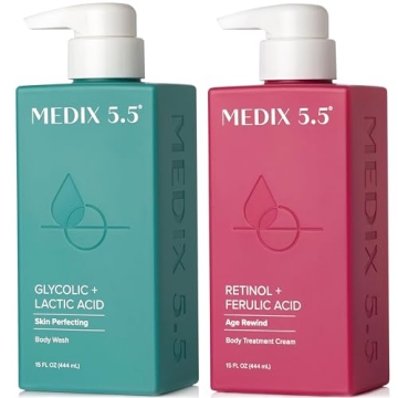 MEDIX 5.5 Exfoliating AHA Glycolic Acid Face & Body Scrub Cleanser + Retinol Moisturizing Body Cream...