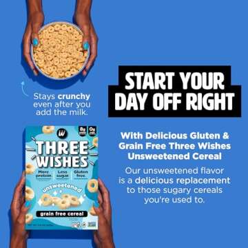 Plant-Based and Vegan Breakfast Cereal by Three Wishes - Unsweetened, 6 Pack - More Protein and Less...