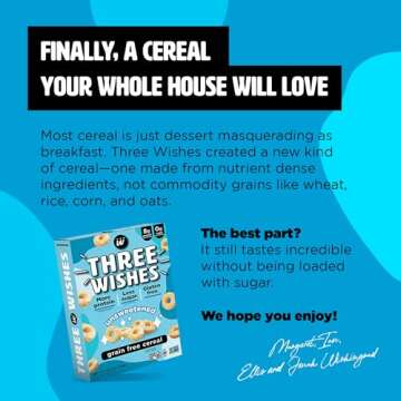 Plant-Based and Vegan Breakfast Cereal by Three Wishes - Unsweetened, 6 Pack - More Protein and Less Sugar Snack - Gluten-Free, Grain-Free - Non-GMO