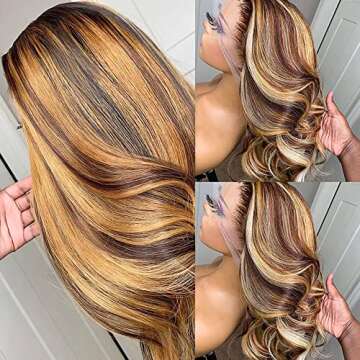 ABALON Honey Blonde Body Wave Lace Front Wigs Human Hair Pre Plucked with Baby Hair Colored Highlight Ombre 13x4 HD Transparent P4/27 180% Density Lace Fontal Wigs for Women Natural Hairline 24Inch
