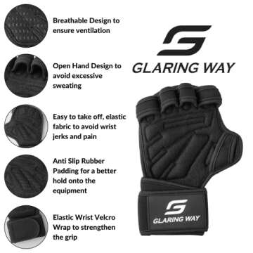 Glaring Way Neoprene Padded Weight Lifting Gloves for Men and Women - Ventilated Wrist Wrap Gloves for Athletes Gym Sessions Cycling Tracking & Sports with Full Palm Protection and Wrist Support