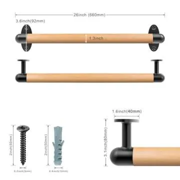 SELEWARE Indoor Wooden Handrail with Metal Brackets for Safety