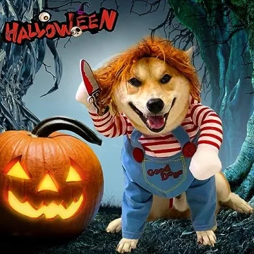 Funny Deadly Doll Dog Costume for Halloween Fun
