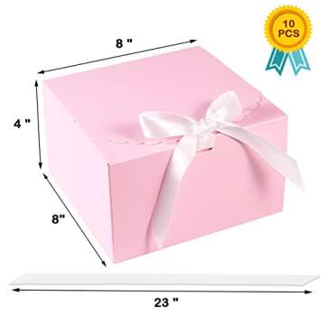 WholeMy Pink Gift Boxes 10 Pack 8x8x4 Inches, Gift Boxes with Lids for Presents, Bridesmaid Proposal Box, Pink Gift Box for Birthday, Wedding, Baby Shoer, Valentine, Christmas