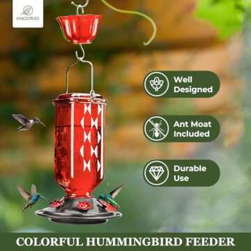 Kingsyard Glass Hummingbird Feeder for Outdoor Hanging, 24 Ounces, 6 Feeding Ports, Bird Nectar Feed...